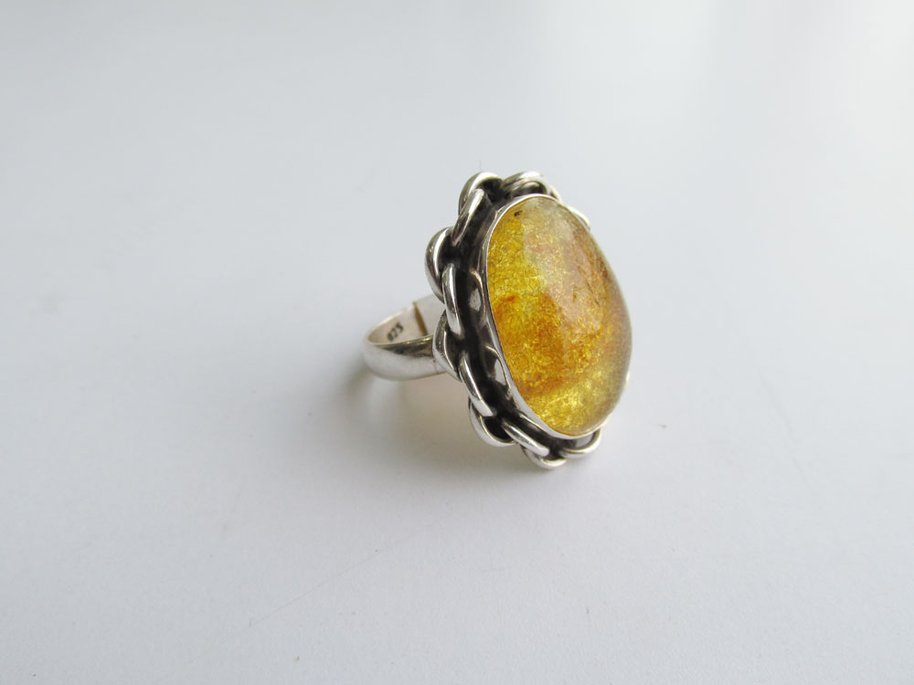 (R. 014) Amber Silver Ring