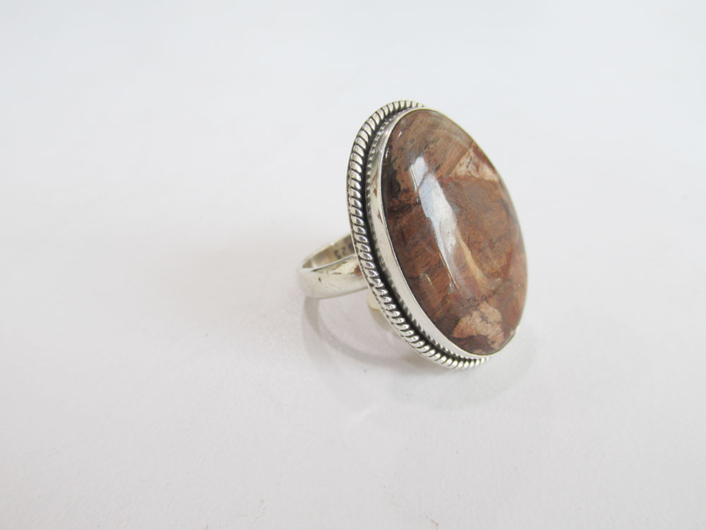 (R. 026) Brown Pitersite Silver Ring